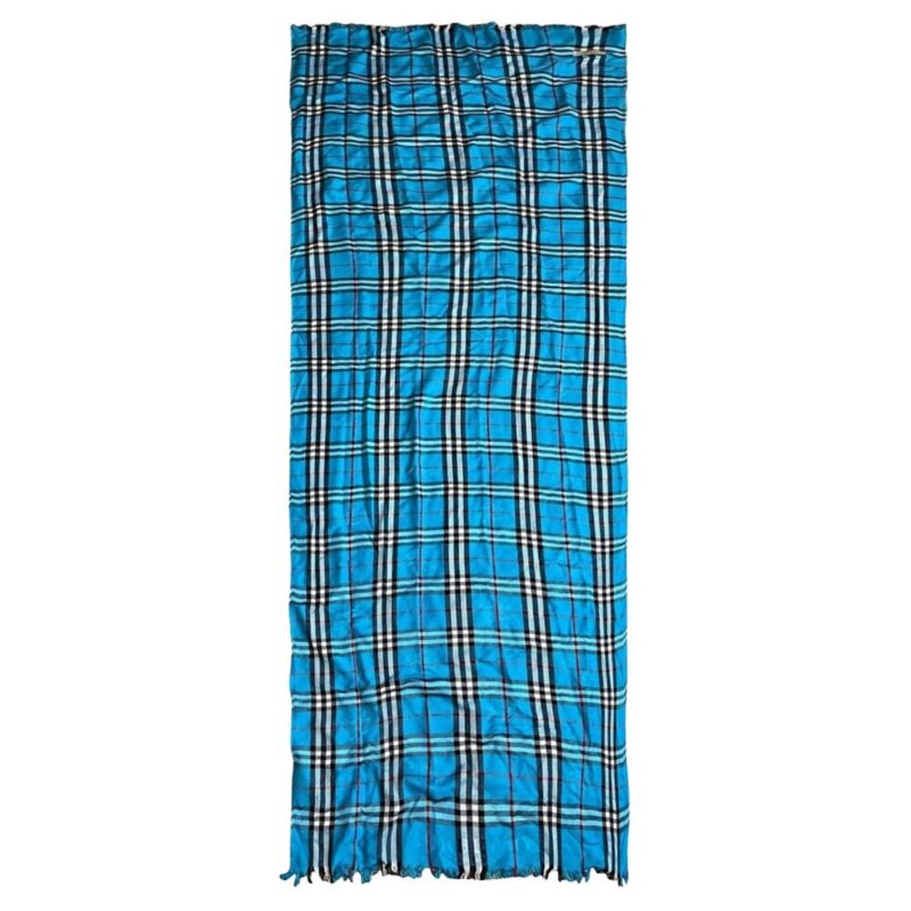 Burberry Check Pattern Wool Silk Blue Scarf